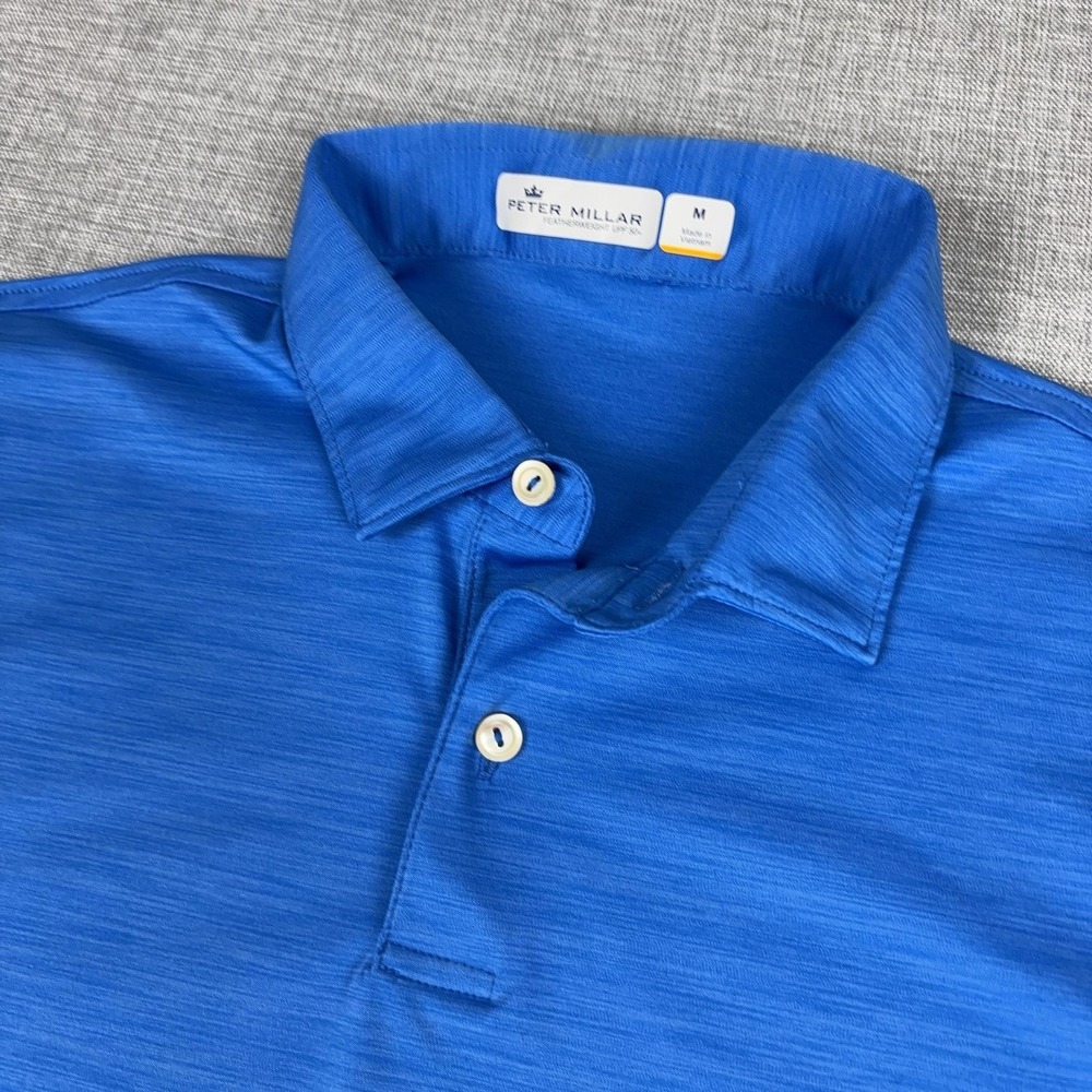 Peter Millar Featherweight Polo Shirt Mens M Blue Golf UPF 50+ Short Sleeve